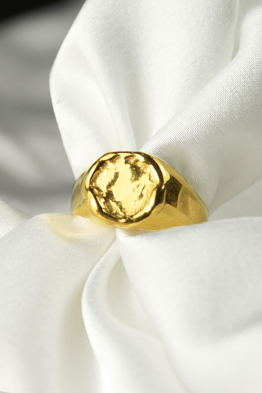 pierścionki złote Srebrny pozłacany sygnet Aqua, wodny motyw, pełny, damski