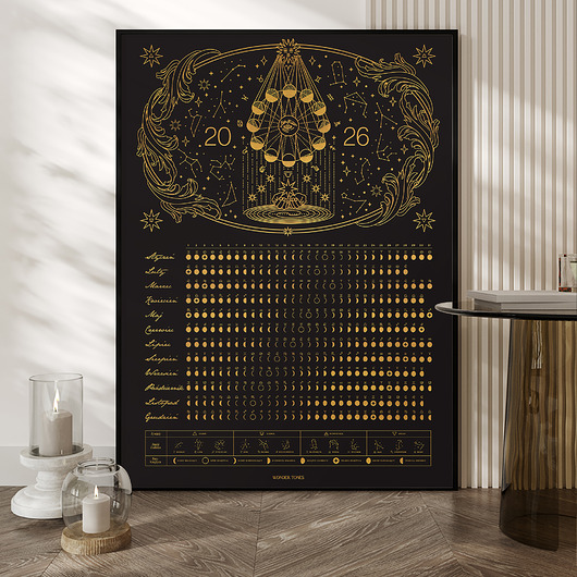 plakaty Kalendarz Faz Księżyca 2026 - Plakat Black 50x70cm
