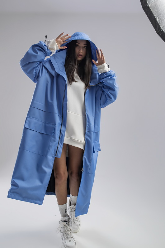 płaszcze damskie Parka Longline Hoodie Oversize baby blue