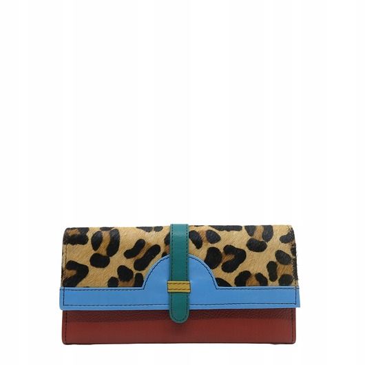 portfele damskie Portfel damski skórzany ze skrawków kolorowy przegródki na karty OLIVKA