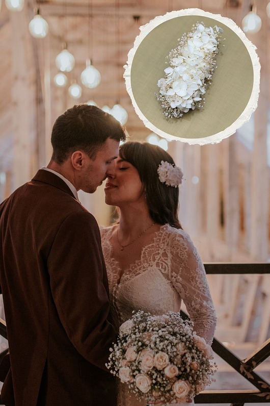 Ślubne ozdoby do włosów Ozdoba do włosów Ślubna - kwiatowa spinka HORTENSJA i GIPSÓWKA