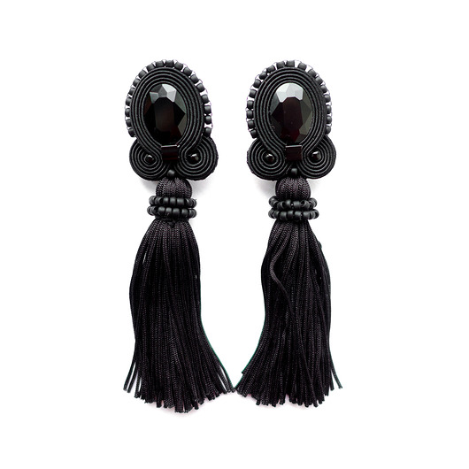 Czarne kolczyki soutache z frędzlami Mró Soutache