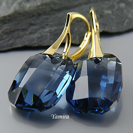 kryształ Swarovski Graphic Denim Blue złote - kolczyki yamira