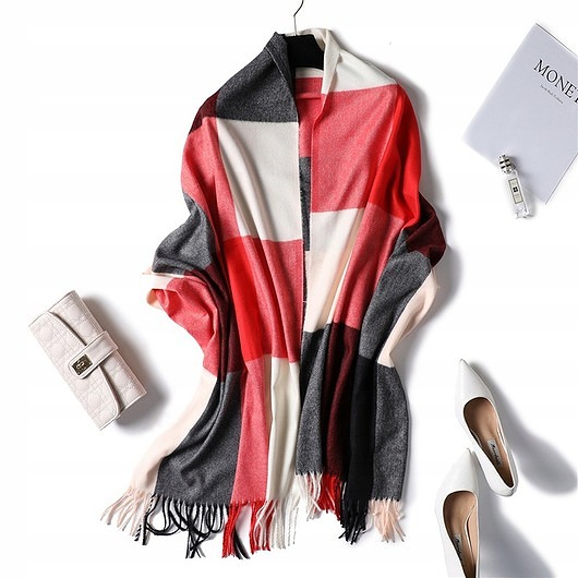 szale damskie Szalik Damski kaszmirowy CZERWONY czarny beżowy szal CIEPŁY KLASYK KOLORY