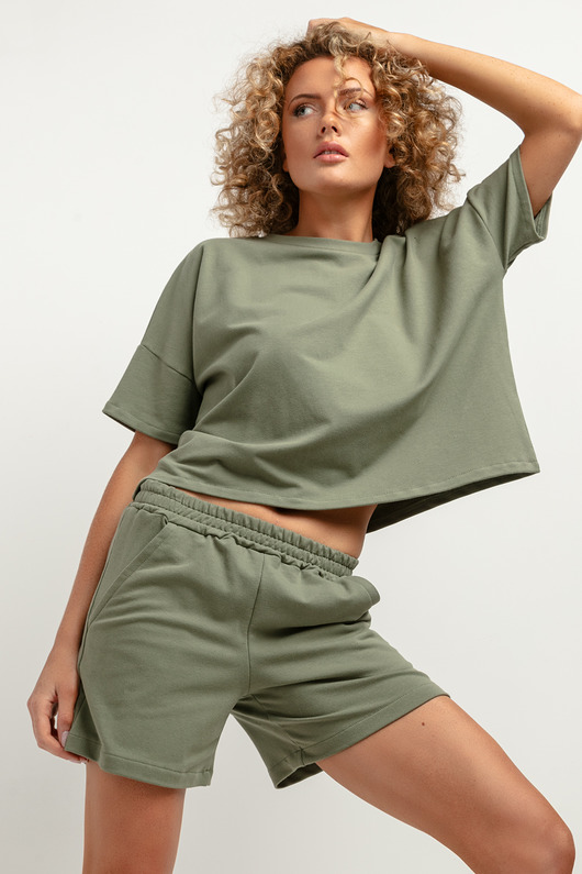 t-shirt damskie Bluza z krótkim rękawem T386, zielona