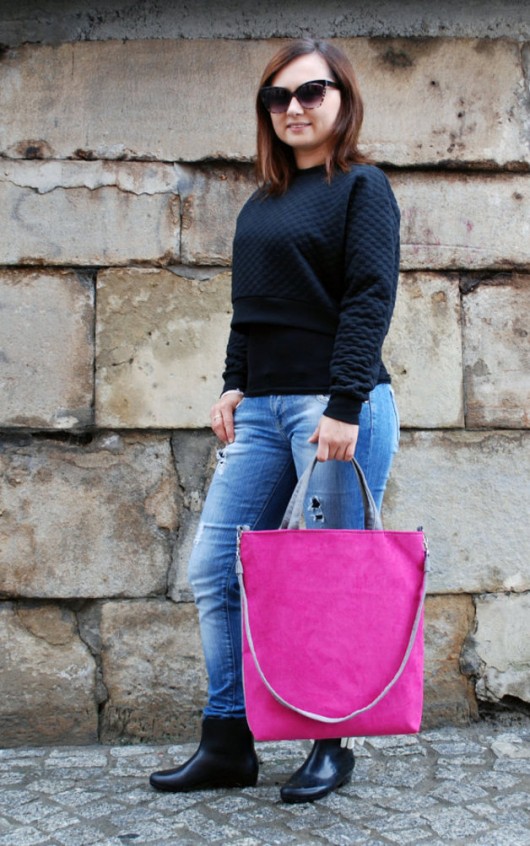 Torba NA2 - duża na ramię A4 szaro różowa Totostyle