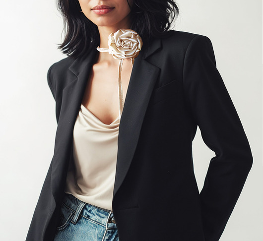 gumki do włosów Jedwabny choker z  różą, szampański