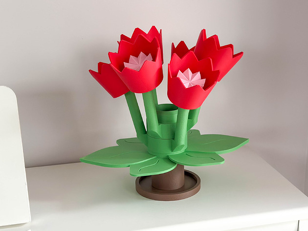 dodatki - różne Kwiatek z klocków z podstawka do przechowywania drobnych przedmiotów