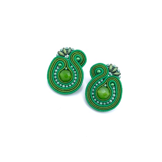 kolczyki soutache Mila kolczyki sutasz sztyfty zielone z kulkami agatu brazylijskiego