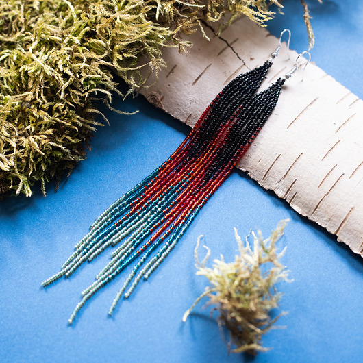 kolczyki szklane Boho Beauty - długie kolczyki w kolorze morskim i czerwonym