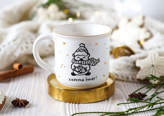 kubki Świąteczny Kubek z Misiem, Ciepłych Świąt!