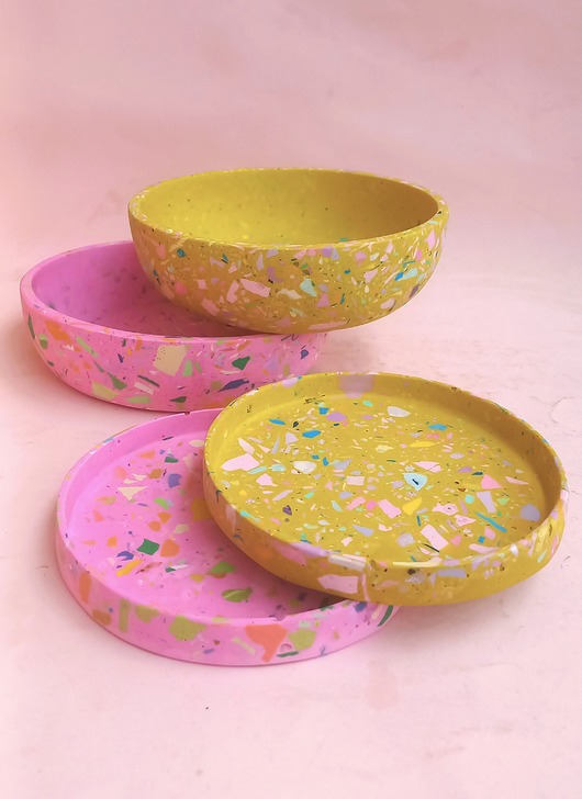 miski i misy Różowa miska terrazzo do kuchni na owoce lub dekoracyjna