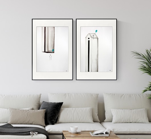 Zestaw 2 obrazów 50 x 70 cm malowany ręcznie MiniMalArt