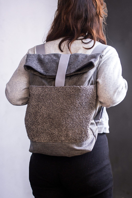 plecaki Szary plecak kurierski baranek