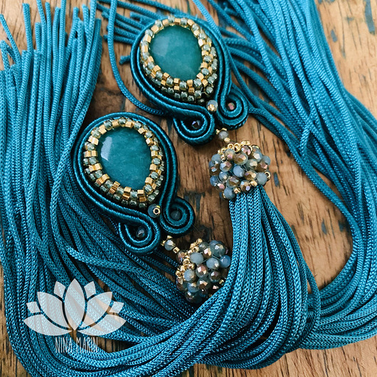 kolczyki soutache meduzy  turkusowe II  - kolczyki sutasz