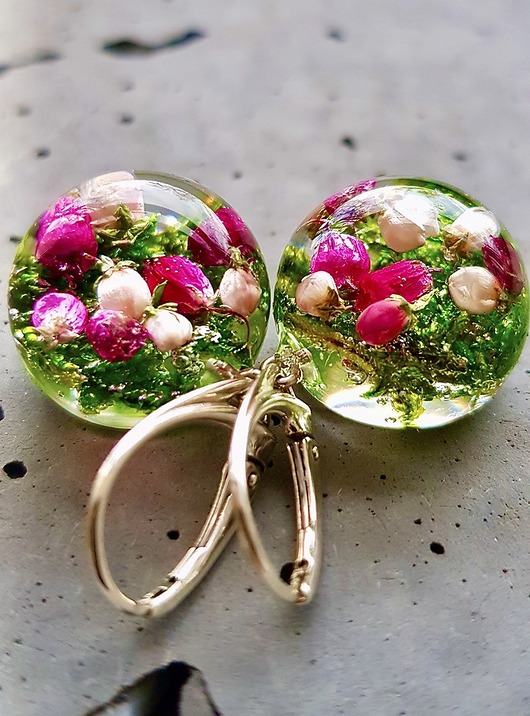 Kolczyki srebrne z mchem i wrzosem Grol Jewellery
