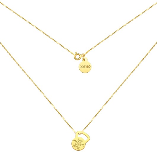 srebrne naszyjniki Złoty naszyjnik z kettlebell STOP DREAMING START DOING