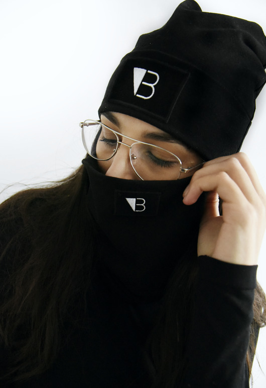 Czarny bawełniany zestaw czapka+komin/unisex Lucas Brondel