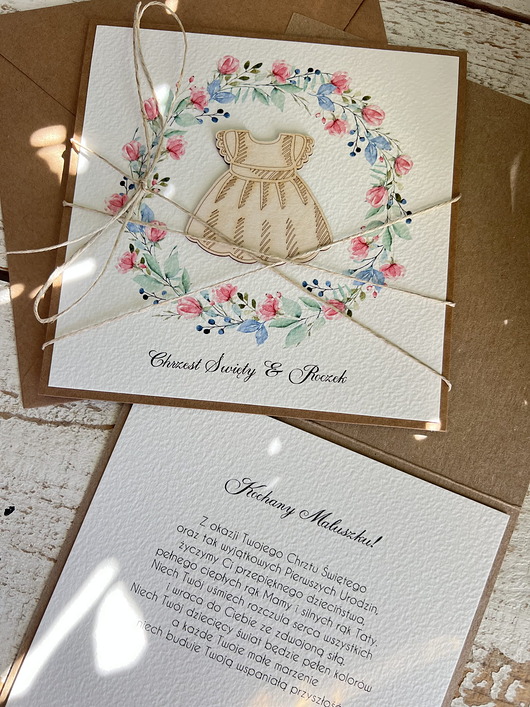 kartki, zaproszenia na chrzest Wyjątkowa ręcznie robiona kartka na chrzest i roczek