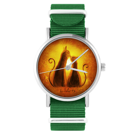 zegarki damskie Zegarek - Kotki - zielony, nylonowy