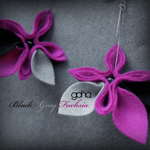 Black Grey Fuchsia FlowerFelt Design