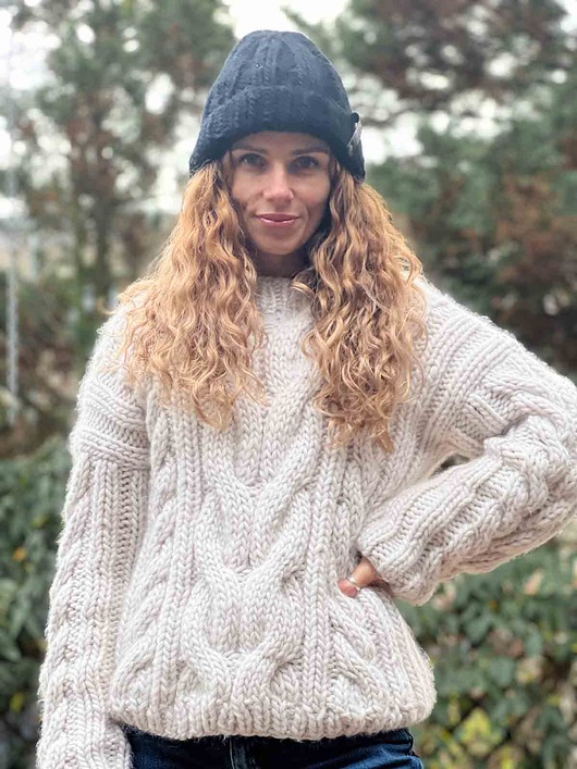 swetry damskie  Sweter warkoczowy na drutach 100% MERYNOS