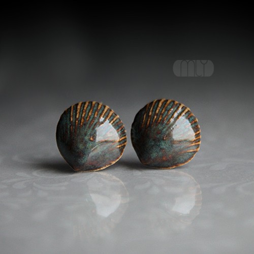 kolczyki ceramiczne Shell/stal chirurgiczna/