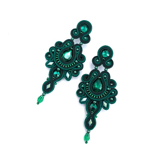 kolczyki soutache Kolczyki sutasz zielone "Magnolia" długie eleganckie w formie kwiatu