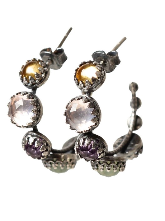 kolczyki srebrne Srebrne oksydowane kolczyki kółka z kamieniami szlachetnymi