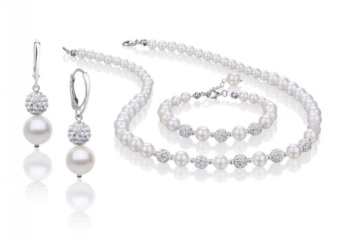 Komplet pereł białych + kryształki KPS9 Coccola JEWELLERY