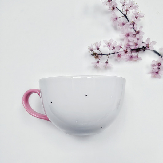 KUBEK 350ml duży w kropki White Cup