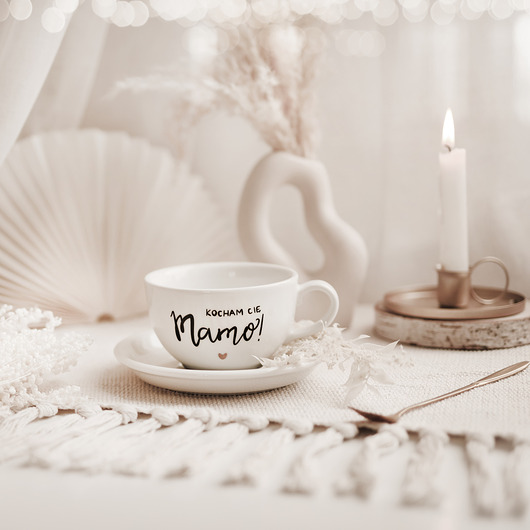 filiżanki Filiżanka 250 ml ze spodkami - Kocham cię mamo ZŁOTE SERCE