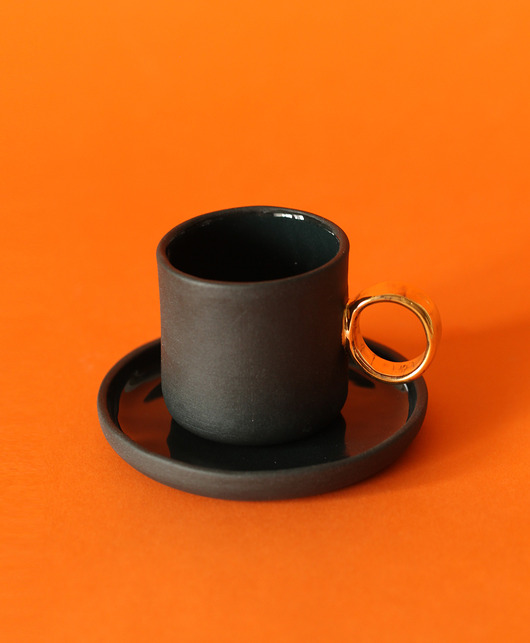kubki i filiżanki Zestaw espresso z czarnej porcelany