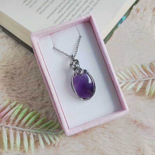 wisiory Naszyjnik Ametyst stal chirurgiczna wisiorek handmade wirewrapping