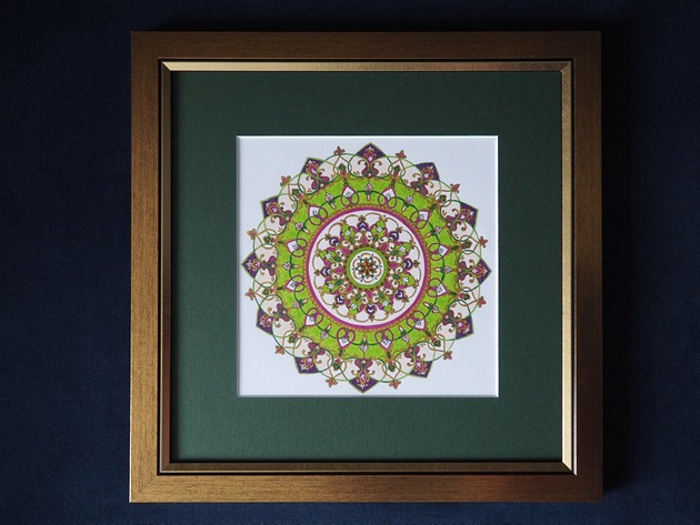 obrazy Ręcznie malowana zielona MANDALA SERCE