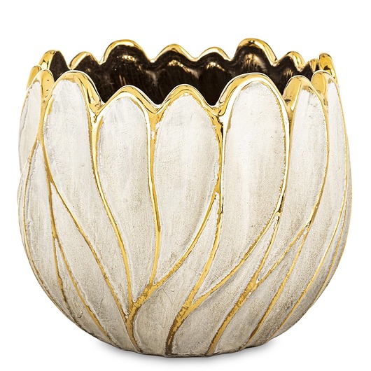 kwietniki Osłonka cementowa 19x21x21 cm TULIPANO biało-złota