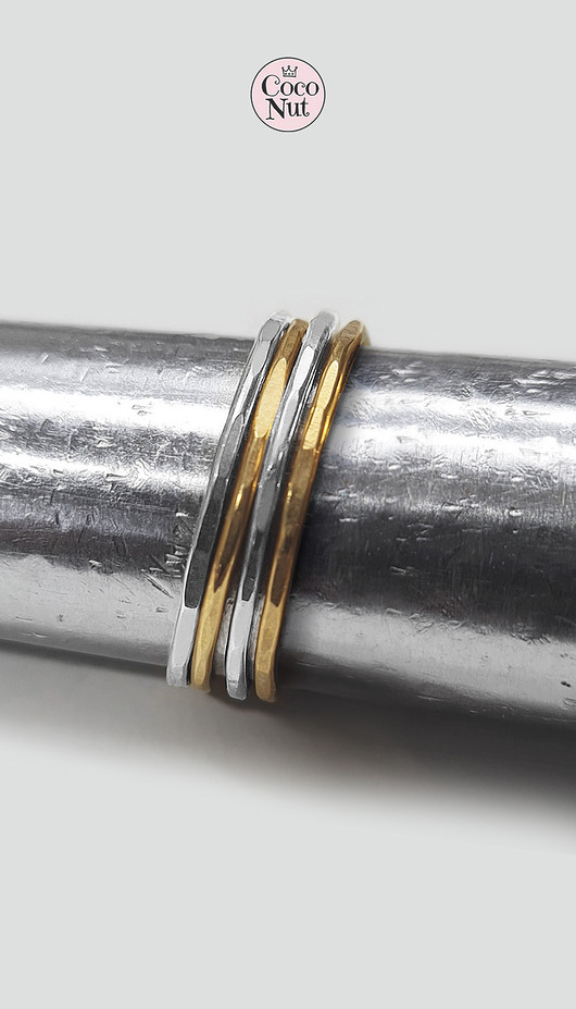 pierścionki złote Zestaw 4 obrączek SLIM srebro i mosiądz