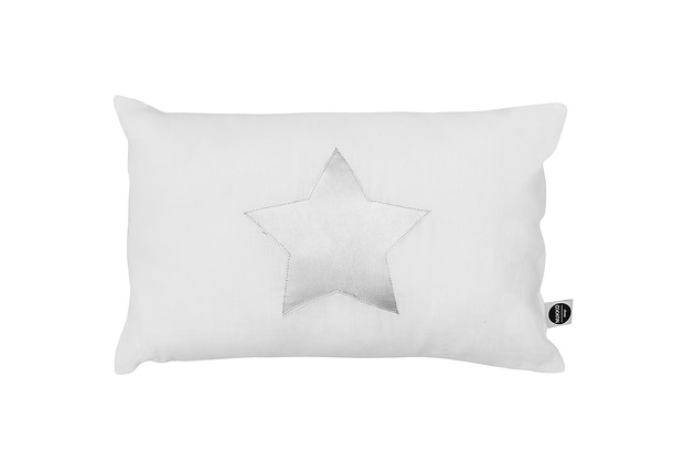 dekoracje świąteczne BIAŁA lniana poduszka ze srebrną gwiazdką
