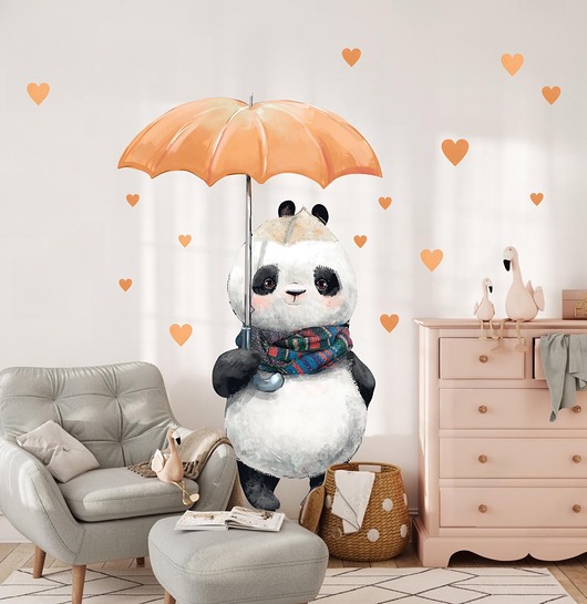 naklejki ścienne do pokoju dziecka Panda z parasolką, serduszka - Naklejka na ścianę, Naklejka ścienna