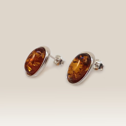 kolczyki z kamieniami Kolczyki na sztyft z bursztynem koniak 16x10mm