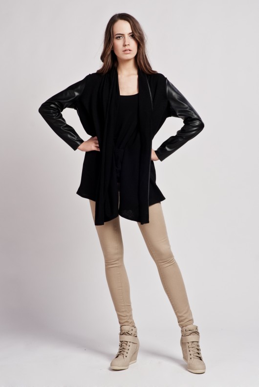 Leather sleeves sweater, Swe101 Lanti