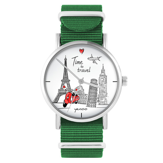 zegarki unisex Zegarek - Time to travel - zielony, nylonowy
