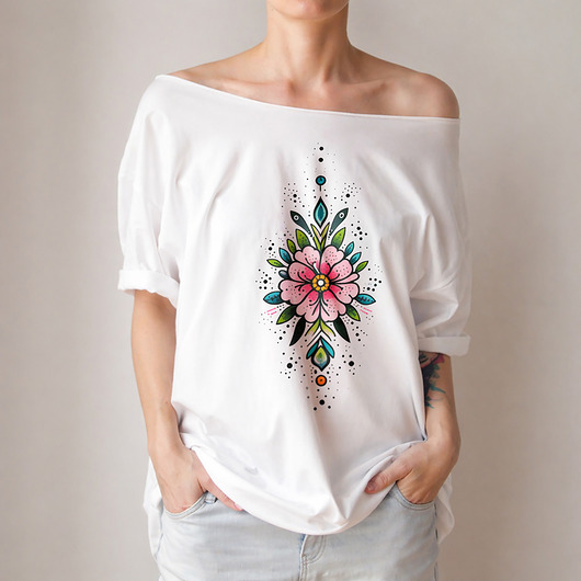 t-shirt damskie Kwiat  różowy Biały Oversize