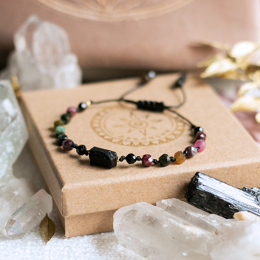 bransoletki na sznurku Bransoletka Ochronna Turmalin Czarny i Arbuzowy  Talizman Amulet