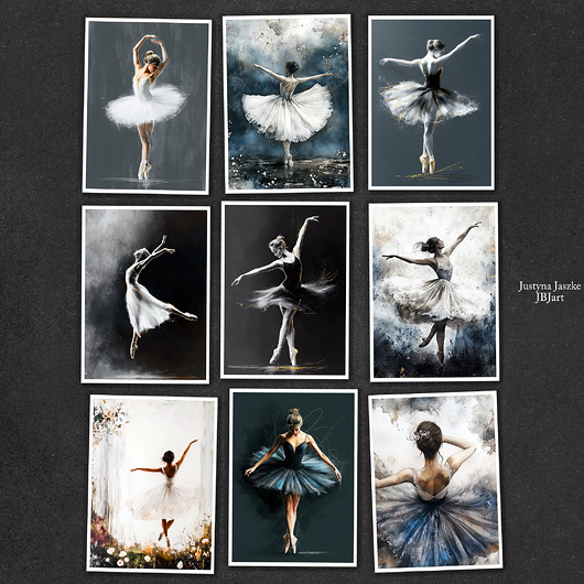 grafiki i ilustracje Baletnice - zestaw 9 grafik