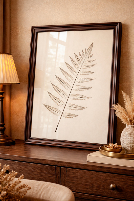 grafiki i ilustracje Obraz w ramie. Brązowy Liść Sumaka. Minimalistyczny Dekor Ścienny A3