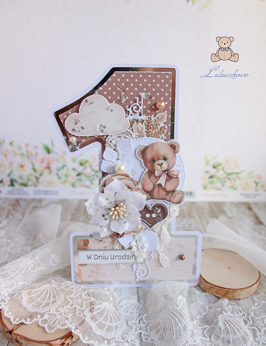 kartki scrapbooking Kartka cyferka na roczek "Waiting For You" GOTOWA