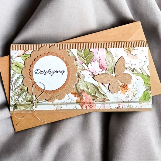 kartki scrapbooking Podziękowanie : dziękujemy : kartka-kopertówka : kwiaty