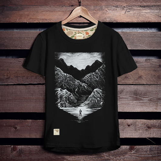 t-shirty męskie Koszulka męska GÓRY i CZŁOWIEK czarna -