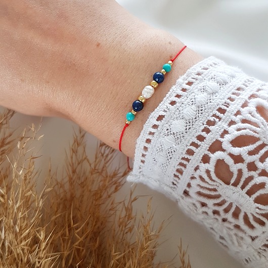 czerwona bransoletka z perłą LEI handmade 